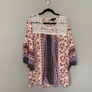NEW‎ Suzanne Betro mixed print lightweight flowy lace detail shirt top blouse
